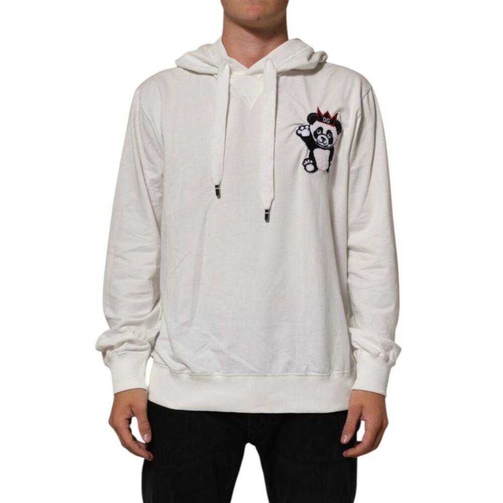 Dolce & Gabbana Off White Cotton Panda Hooded Sweatshirt Men's Sweater